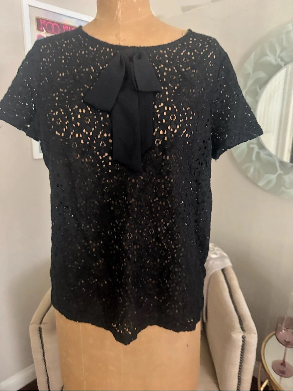 Juicy Couture Black Eyelet Short Sleeve Top